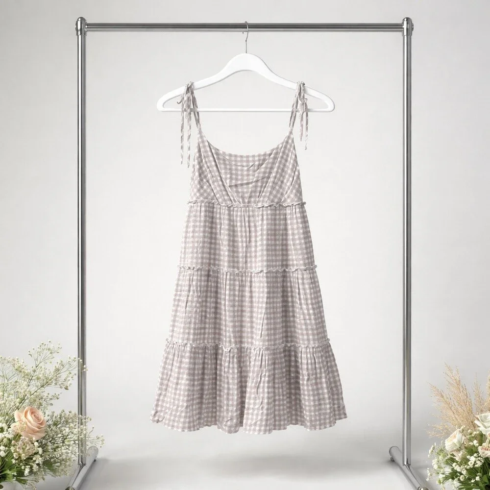 Dress Forum Sundress Womens Size M Gingham Tiered Mini Tie Straps - Picture 2 of 3